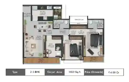 2.5 BHK 1022 SqFt